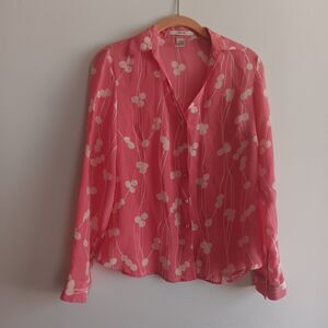 Merona Silk pink v neck Size Small long sleeve artsy abstract art to wear girly
